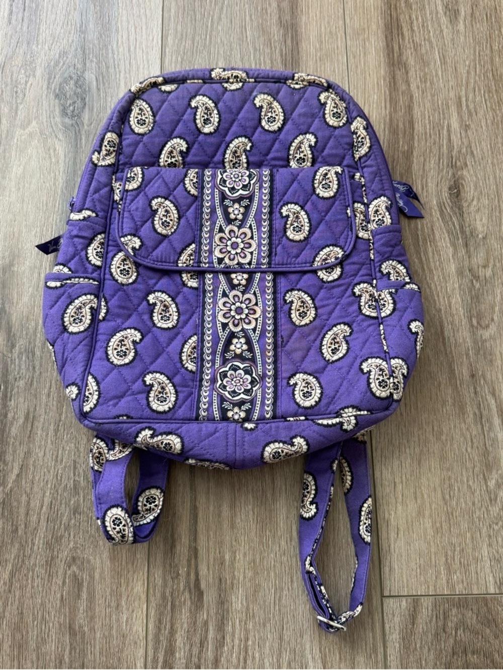 Vera Braney Quilted Purple Paisley Pattern Backpack small